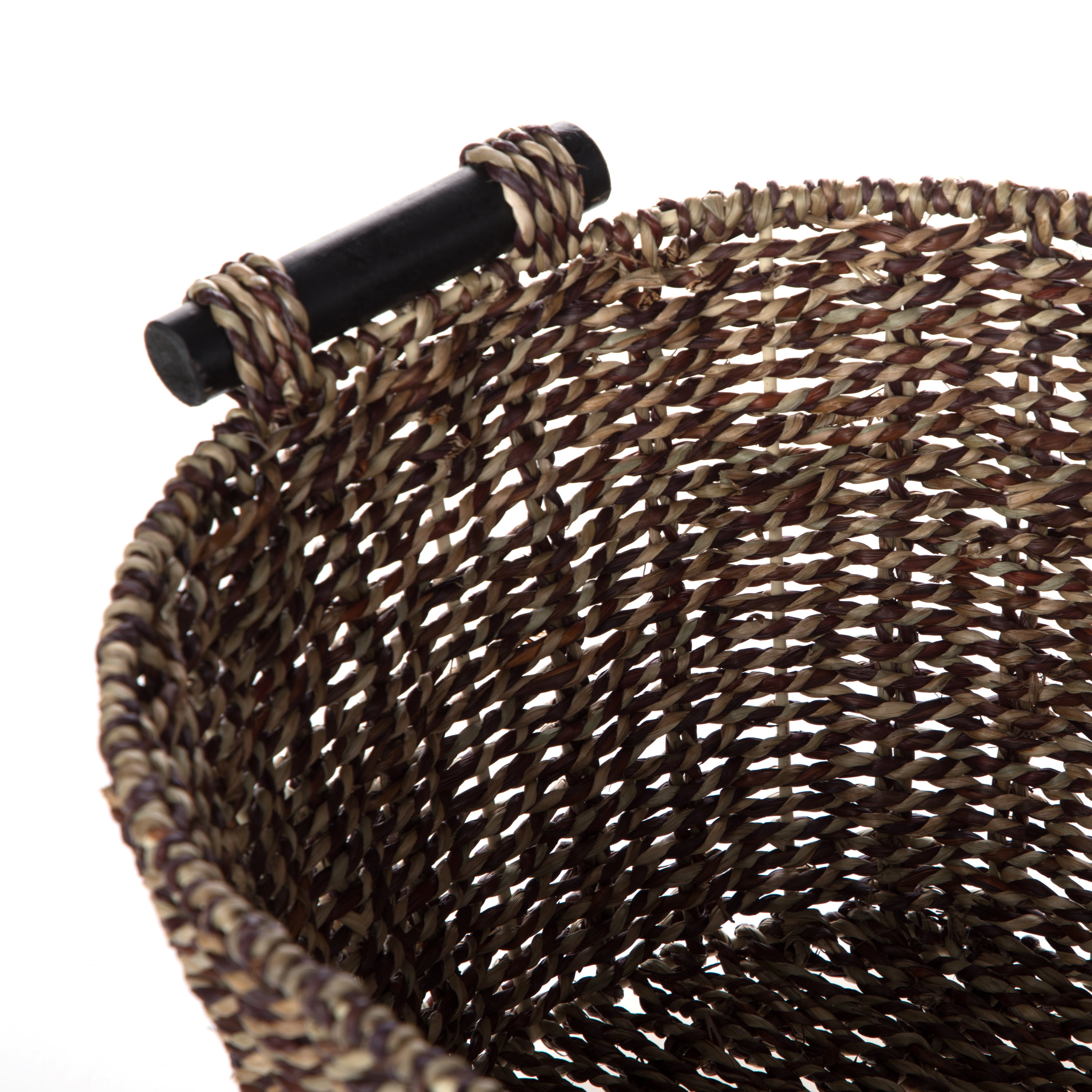Mainstays Brown Oval 2-Hue Seagrass Storage Basket with Wooden Handles, 8.31 in. x 10 in. x 14.31 in.
