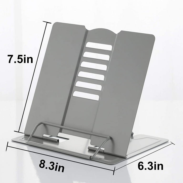 MSDADA Desk Book Stand Metal Reading Rest Book Holder Angle Adjustable  Stand Document Holder Portable Sturdy Lightweight Bookstands-Textbooks  Tablet Music Books Cook Recipe (Grey) 