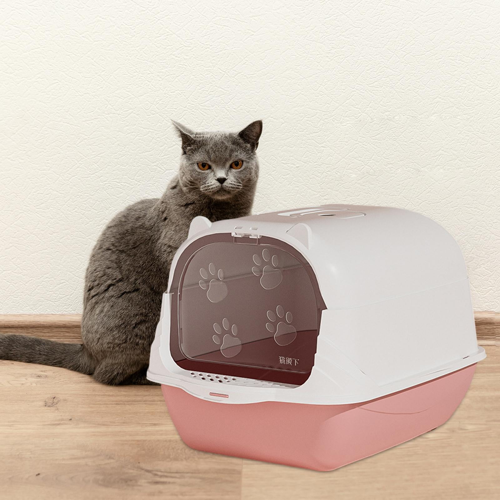 Bvdfgk Hooded Cat Litter Box Kitten Potty Enclosed Cat Toilet Anti Splashing Detachable Pink