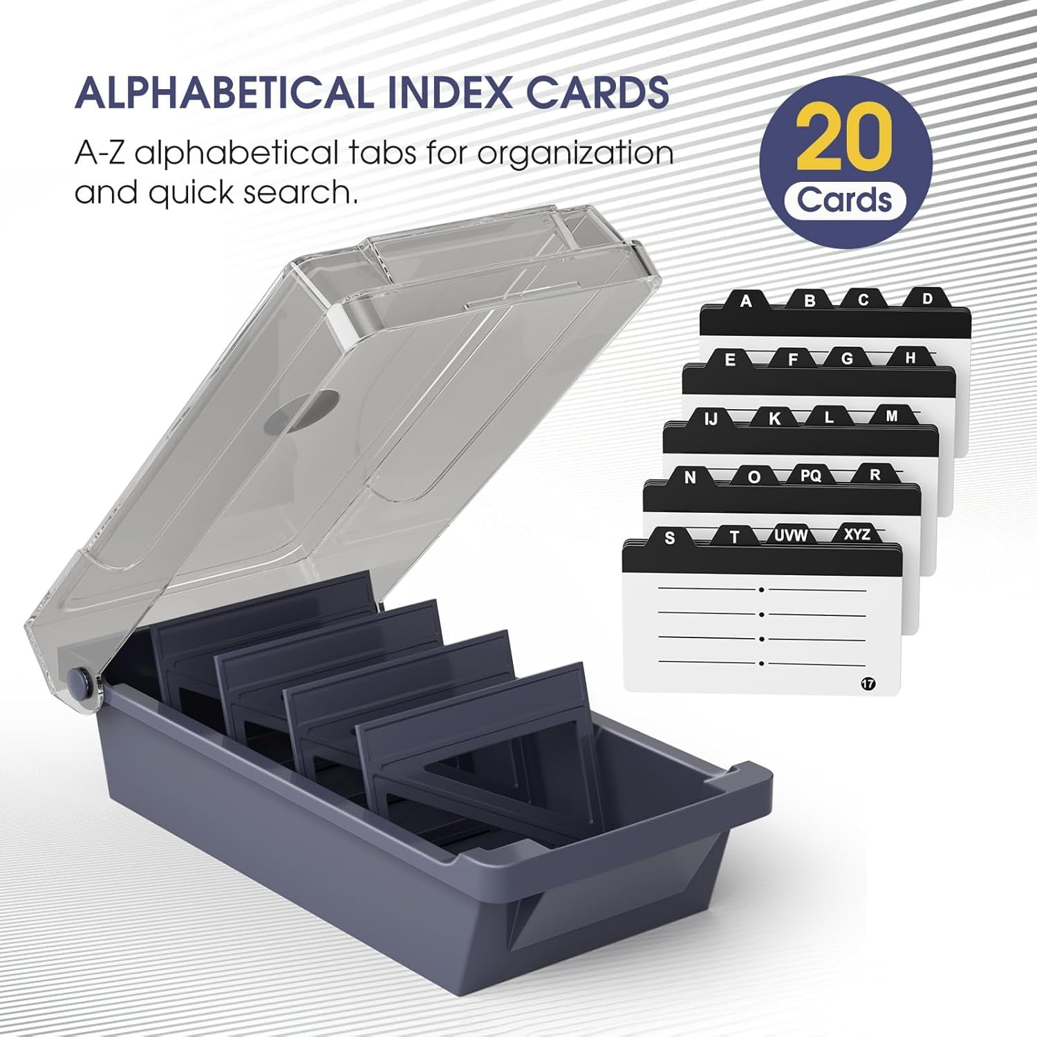 Desk, Large Plastic Business Card Organizer Box with Lid, Credit Cards Holder File Storage Case for Office & Home, Holds 500 3.5” x 2.2” A-Z Index Tabs, Gray