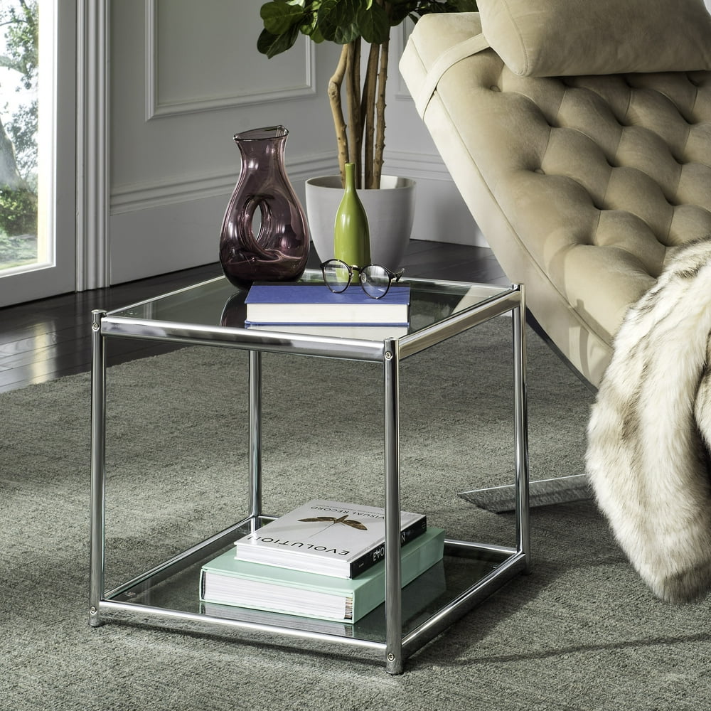 Safavieh Lilias Square Glass End Table, Chrome