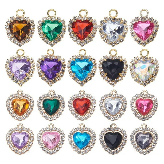 GKNET 40pcs Crystal Heart Birthstone Pendants Colorful Rhinestones Charms 18~21mm