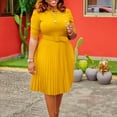thumbnail image 3 of AURA Plus Size Women Pleated High Waist Midi Dress Half Turtleneck Button Elegant Autumn Dress, 3 of 8