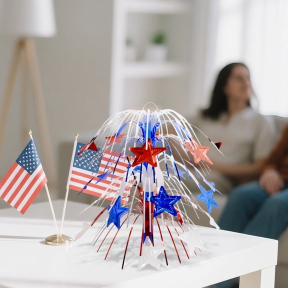 KUNPENG 4th of July Patriotic Star Centerpiece, Independence Day Table Decoration, Red White and Blue Foil Spray Fountain for Memorial Day Veterans Day, American Flag Theme Party Supplies