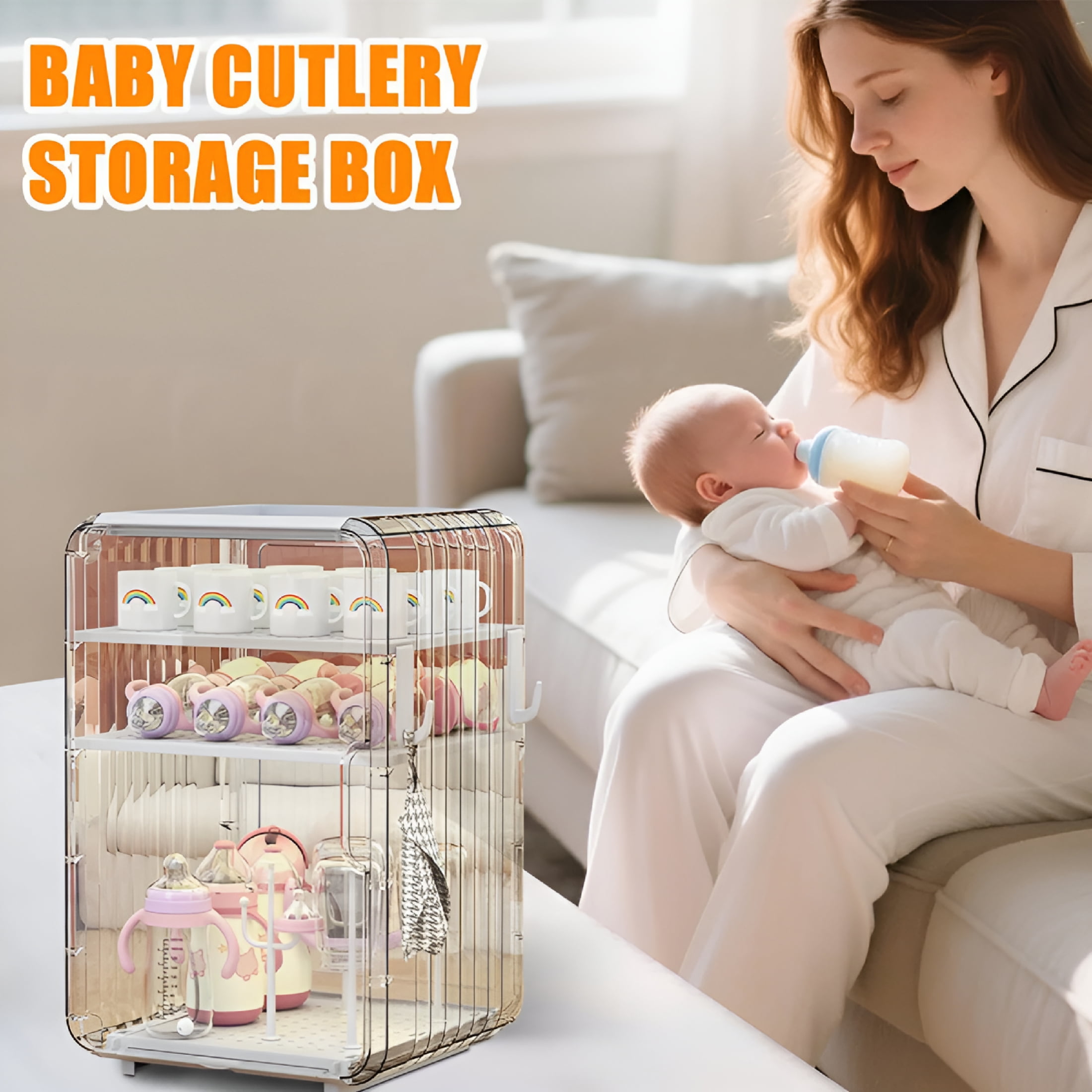 ACDANC 2026 New Dustproof Bottle Storage Rack-Stackable Clear Cup Organizer Box for Cabinet Desktop,Space-Saving Baby Bottle Drying Rack with Cover