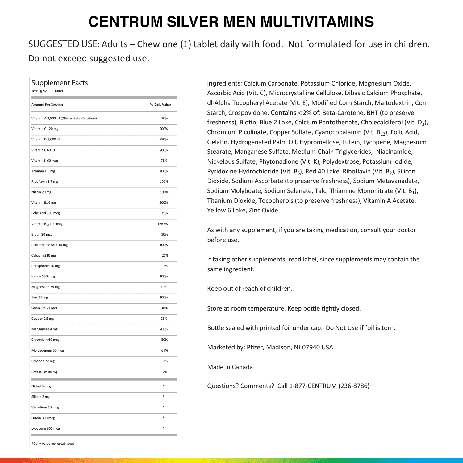 Centrum Silver Men 50+ Multivitamin Tablets, 78 Ct BONUS