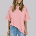 thumbnail image 2 of Oversized T Shirt for Women Summer Casual Shirt Solid Color Crew Neck Baggy Top Womens Clothing, 2 of 7