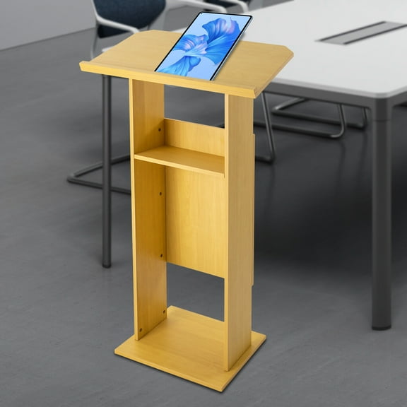 Wood Podium with Universal Wheels,Mobile Presentation Lectern Stand 47.7" Height