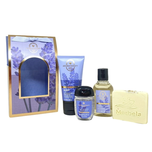 Bath & Body Works Aromatherapy Sleep Lavender   Vanilla Mini Gift Bag Trio - Body Cream, Body Wash   Foam Bath and Hand Gel with a Natural Oats Sample Soap - Travel Size