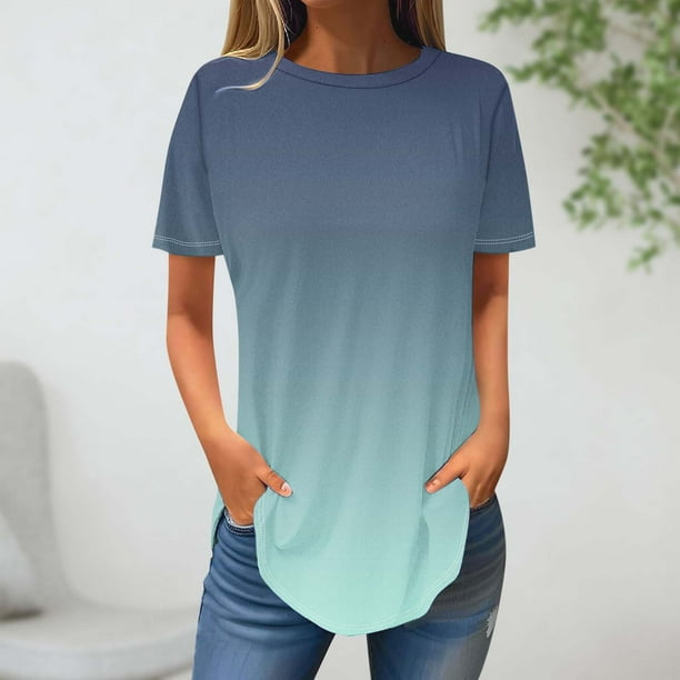 Fiudx Camisas para Mujer Blusa de Manga Corta Vendida a La Moda para Mujer, Blusas Informales con Cuello Redondo