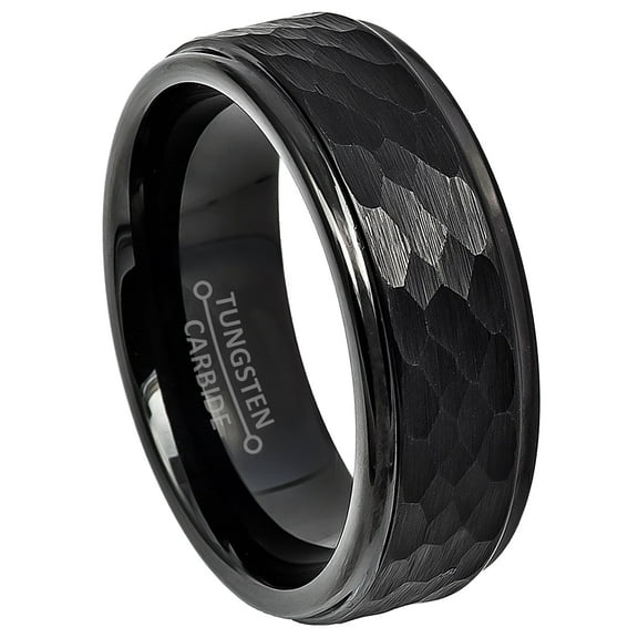 Jewelry Avalanche Hammered Black Tungsten Carbide Mens Wedding Band, 8mm Anniversary Ring size 15
