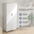 thumbnail image 2 of VINFORM Armoire Wardrobe Closet 2 Door, Wooden 2 Storage Drawers Freestanding Armoire Wardrobe with Clothing Rod, Large Capacity Wardrobe Cabinet in White, 2 of 6