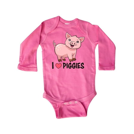 

Inktastic I Love Piggies- cute pig Gift Baby Boy or Baby Girl Long Sleeve Bodysuit