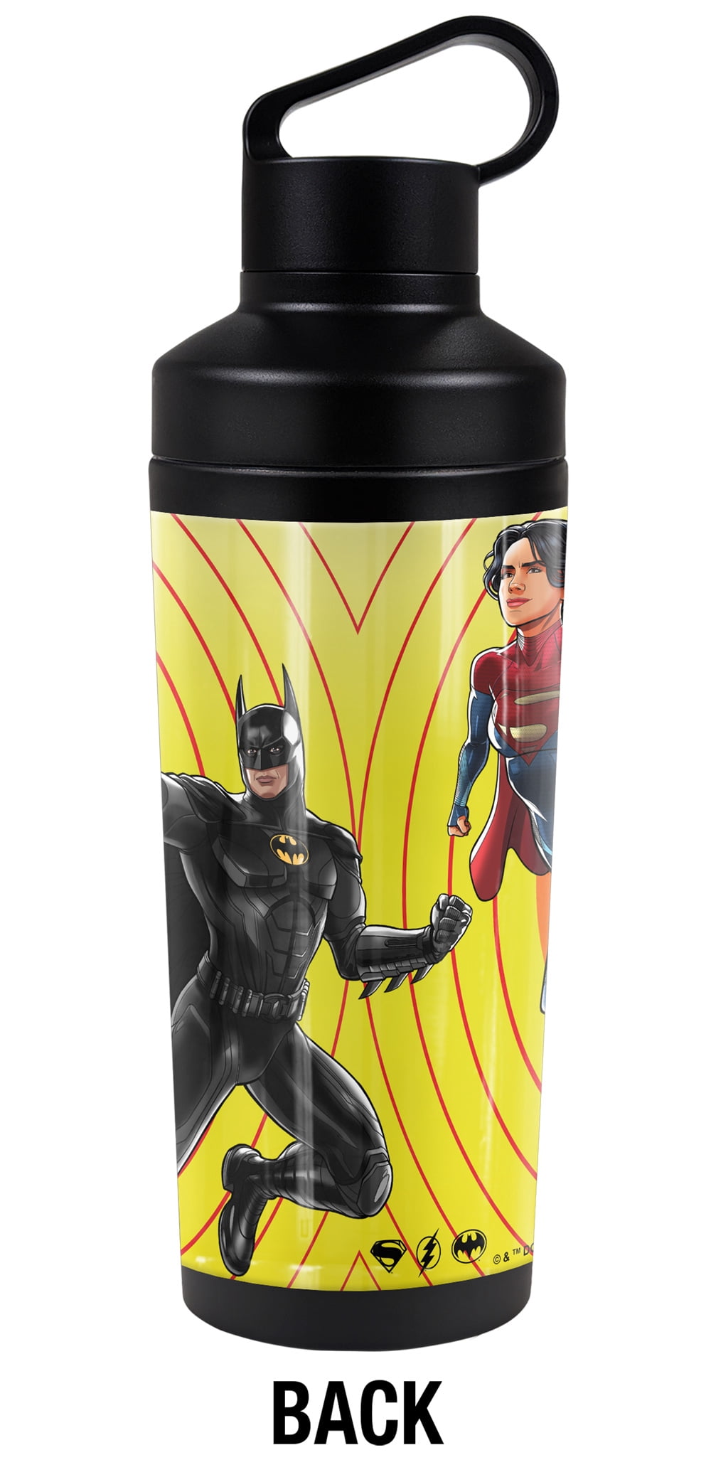 The Flash Official Batman Supergirl Team Up 18 oz Insulated Water Bottle, Leak Resistant, Vacuum Insulated Stainless Steel with 2-in-1 Loop Cap