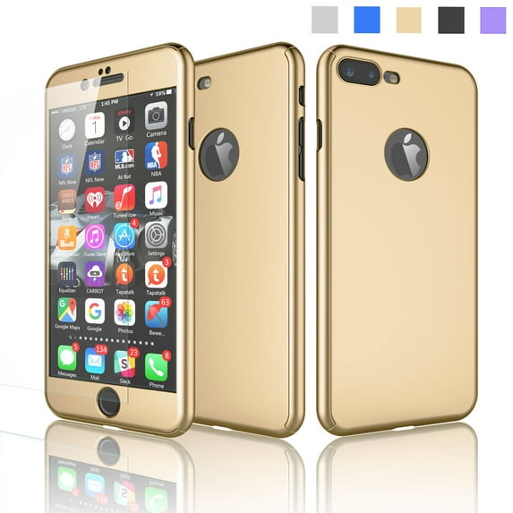 iPhone 8 Plus Case, Apple iPhone 8 Plus Case, Njjex Full Body Hard Case 360 Degree Full Protective Case For iPhone 8 Plus 5.5 Inch with Tempered Glass Screen Protector -Gold