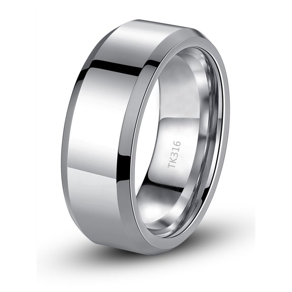 Devuggo 8MM Silver High Polish Shiny Men's Stainless Steel Ring Wedding Engagement Band