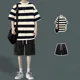thumbnail image 4 of Conjunto de sudadera y pantalones cortos para hombre, chándal de rayas negras, camiseta y pantalones cortos para hombre, chándal nuevo en ropa a juego, camiseta de estilo coreano, 4 of 5