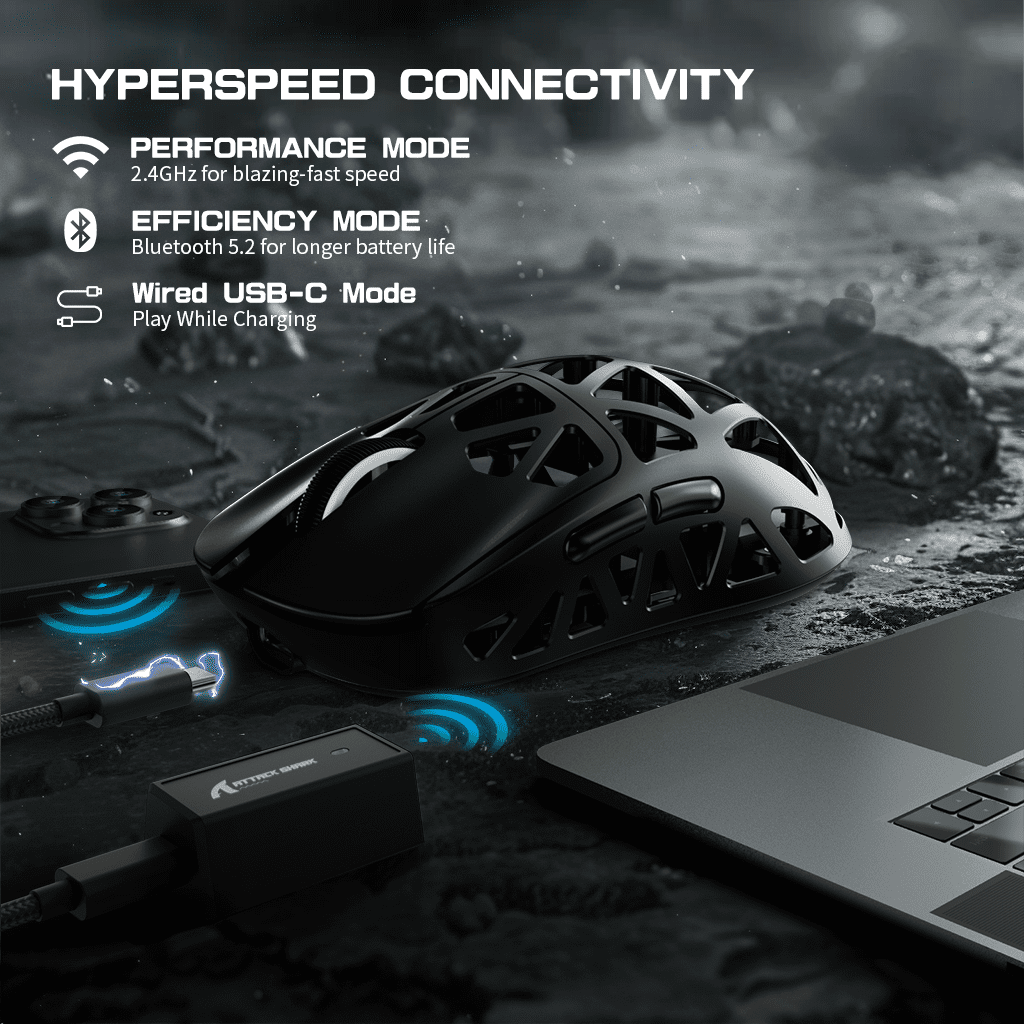 ATTACK SHARK R2 Magnesium Alloy Gaming Mouse 8K 45g SUPERLIGHT Mouse, PixArt PAW3950 Gaming Sensor, 6 Adjustable DPI up to 42000, Bluetooth/2.4G Wireless/Wired(Not Include the Charging Dock)