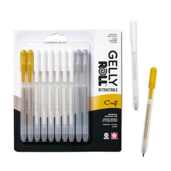 SAKURA Gelly Roll Retractable Gel Pens Colored - Opaque Color Set - Art Gifts, Holiday Gifts & DIY Projects - Medium Point Ink Pen - Colored Gel Pens with White, Gold & Silver Ink - 10 Pack