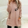 thumbnail image 2 of IROINNID Fall Shirts for Women Long Sleeve Tops Winter Warm Loose Fit Solid Plush Crewneck Long Pullover Thermal Homewear Tops with Pocket,Pink, 2 of 4