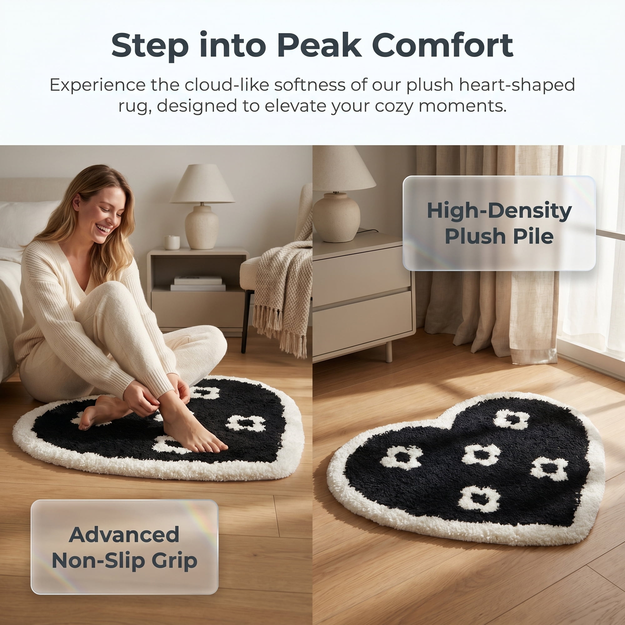Unique Bargains Small Heart Rug Non-Slip Soft Shaggy Faux Fur Area Rug 19" x 16" Black