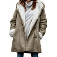 thumbnail image 3 of Brnmxoke Winter Warm Sherpa Lined Coats Jackets for Women Plus Size Hooded Parka Faux Suede Long Pea Coat Outerwear 2024 Army Green,S, 3 of 8