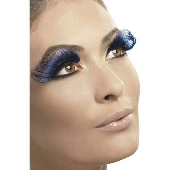 Very Long Blue with Black Fake False Falsies Eyelashes with Adhesive