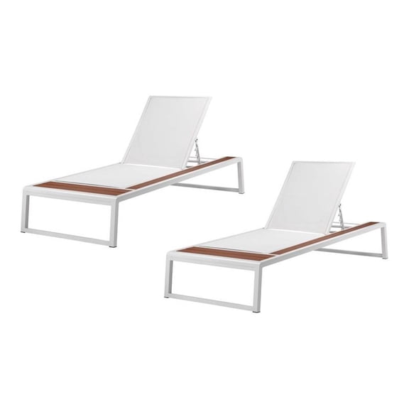 Pemberly Row Modern Aluminum Patio Loungers in White (Set of 2)