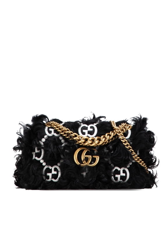 Pre-Owned Gucci GG Marmont Pattern Chain Shoulder Bag/Handbag 752026 Black/White Faux... (Good)