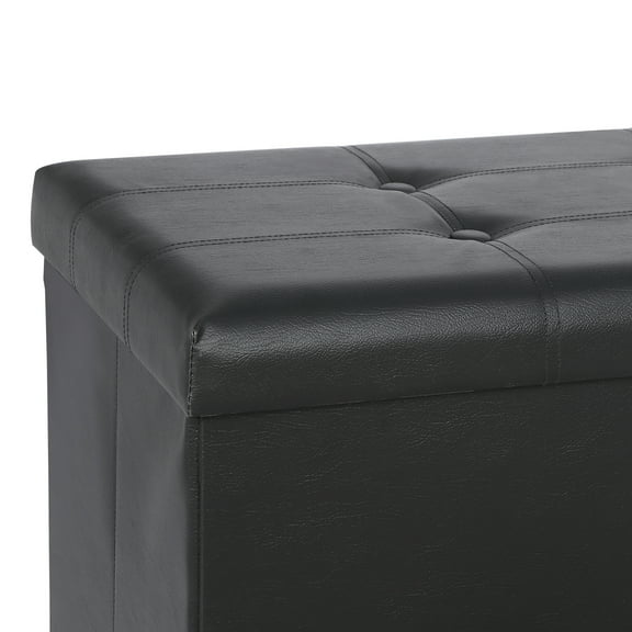 TYUIOP 43 Inch Folding Storage Ottoman Bench, Faux Leather Storage Chest Shoes Bench with Divider Padded Seat Couch Footrest for Bedroom Entryway, Black