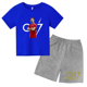thumbnail image 3 of Conjunto de 2 piezas de camiseta y pantalones cortos de verano para niños y niñas, de algodón con estampado de marca para niños, ropa deportiva transpirable de manga corta para bebés y niños, 3 of 5