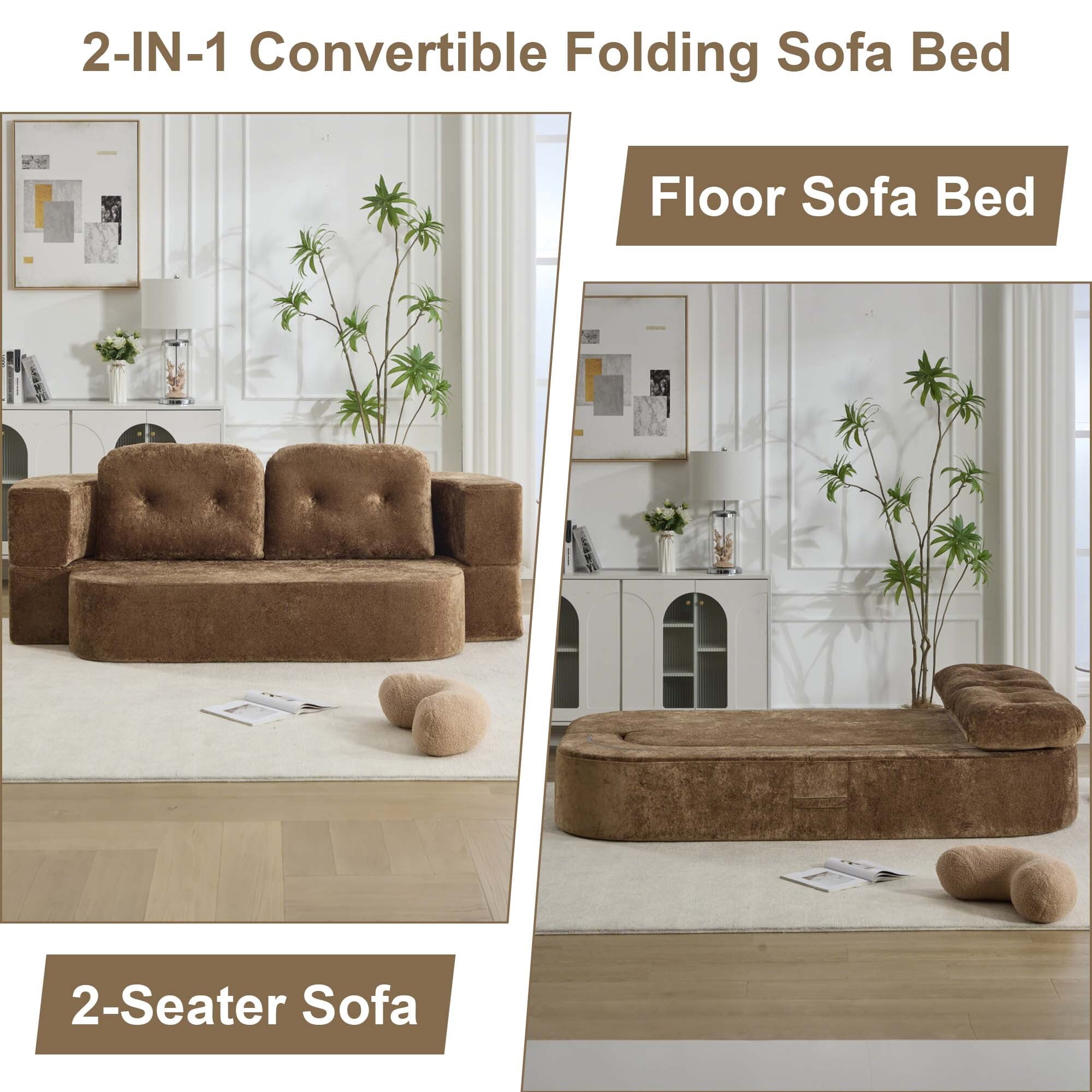 GNIXUU 78.7" W Boneless Cloud Loveseat Sofa, 2 in 1 Convertible Floor Folding Couch Bed Furniture, No Assembly Compressed Comfty Foam Lounge Sleeper for Apartment Office Bedroom Living Room