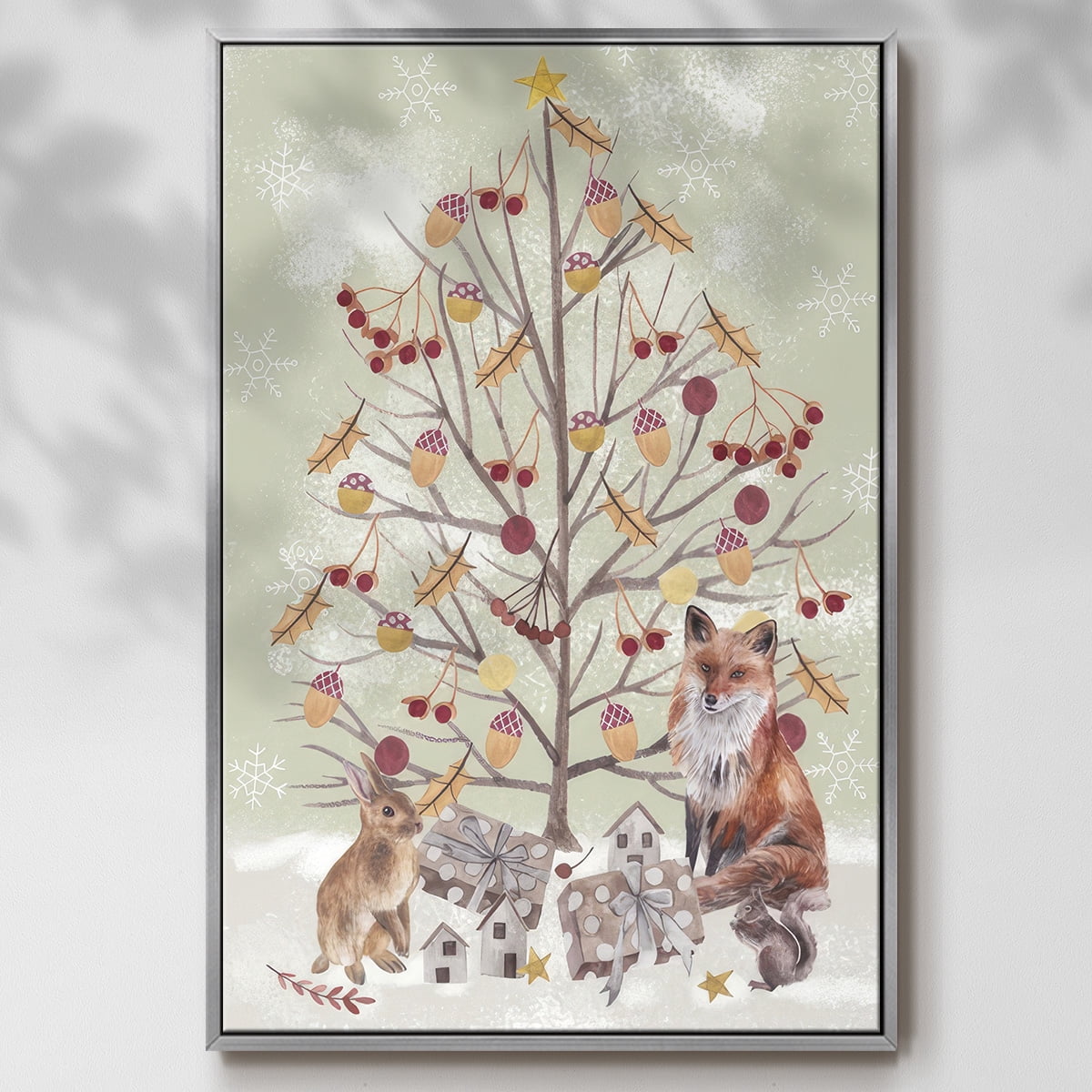 Christmas Time Collection B - Framed Gallery Wrapped Holiday Canvas - 27 x 41 - Silver Frame
