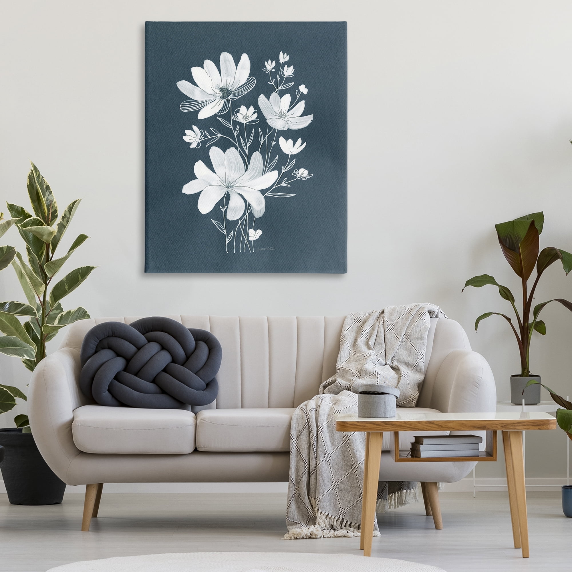 Stupell Industries White Floral with Outline Plants & Flowers Painting Wrapped Canvas Art Print Wall Art, 36 x 48