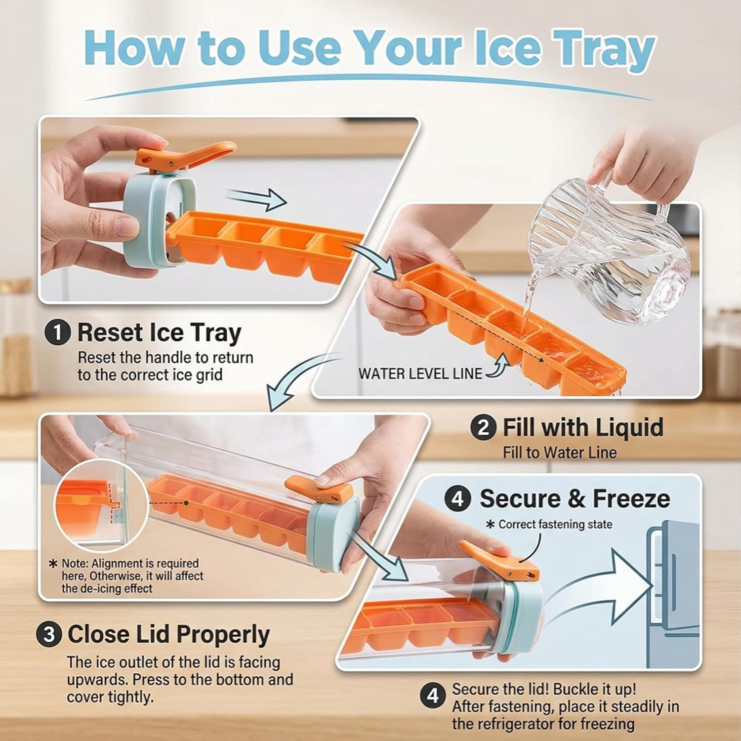 One Glass Ice Maker - Ice Cube Mold with One Hand Press (Orange)