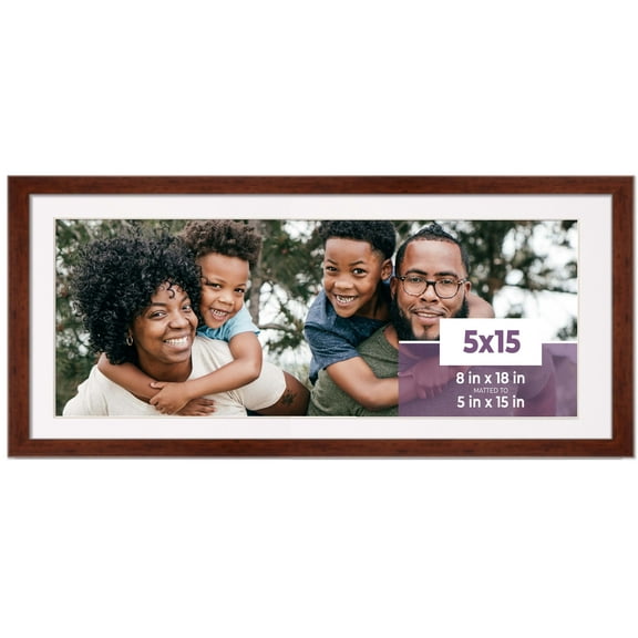 5x15 In Frame Walnut With White Picture Mat For 5x15 In Photo - Walnut 8x18 Frame To Display Print