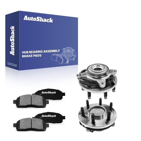 AutoShack Front Ceramic Brake Pads   Wheel Hub Bearing Assemblies with ABS Replacement for 2009 Ford F-150 6-PC Kit