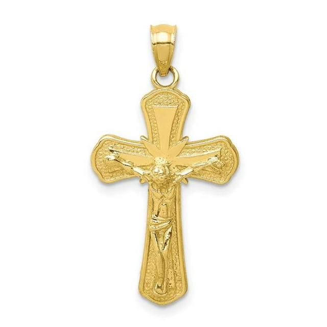 Quality Gold 10C1373 10K Yellow Gold Polished Textured Crucifix Pendant