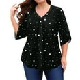 thumbnail image 5 of Abcomgle Plus Size Tunic Tops for Women 4x-5x Trendy 3/4 Sleeve Tops Polka Dot Print T-Shirt V Neck Shirts Loose Casual Tunics Blouses 4XL,Black, 5 of 5