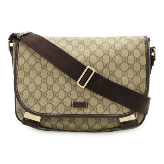 Pre-Owned GUCCI GG Supreme Plus Shoulder Bag, PVC Leather, Beige and Dark Brown, 201732