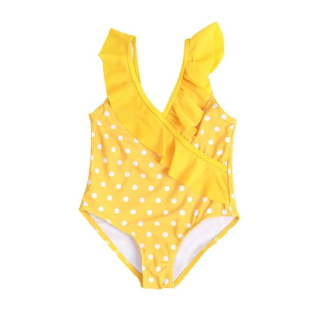 

Liliz Kid Baby Girl Sleeveless Swim Romper Butterfly/Dot/Bow-Knot Printed Ruffles Decor Sweet Style Beach Wear Bodysuit