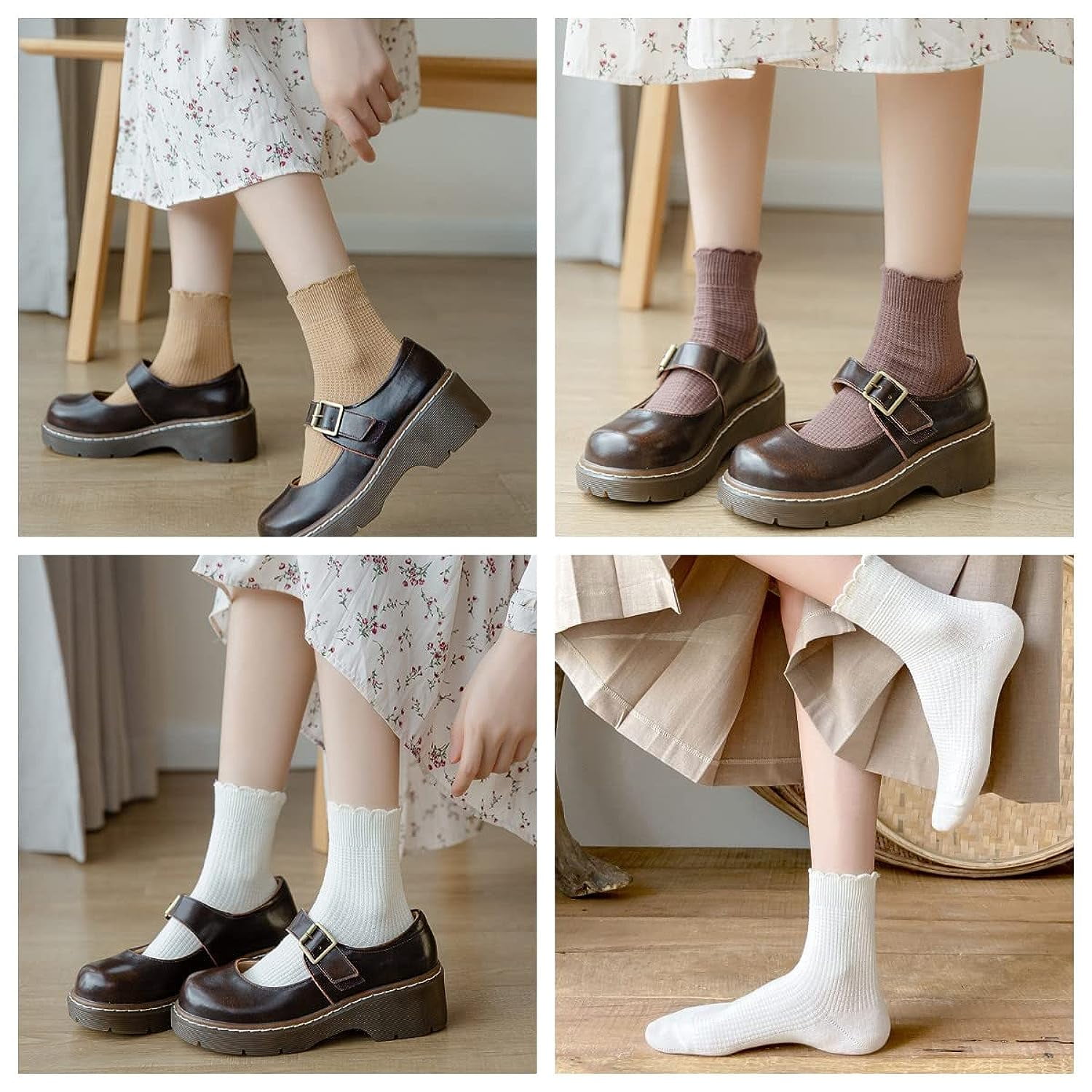 Holzlrgus Women Cute Ruffle Frilly Aesthetic Ankle Socks Flower Embroidery Turn Cuff Crew Cotton Socks Teen Girls