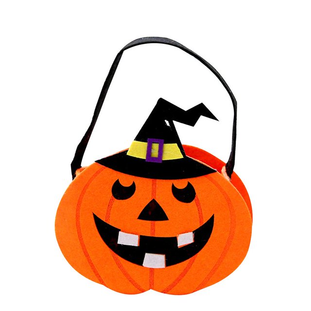 7 Cubo de dulces de Halloween, bolso de mano con dibujos animados de bruja, calabaza, truco o trato