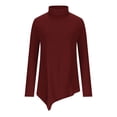 thumbnail image 4 of WREESH Womens Fashion Tunic Tops Loose Temperament Solid Color Long Sleeved Round Neck Irregular Hem Long Sleeved T-Shirt Pullover Wine, 4 of 5