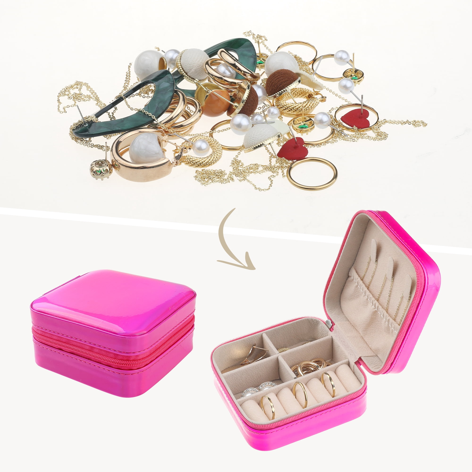 Unique Bargains Travel Jewelry Box Small Portable PU Leather Jewelry Organizer Case Rose