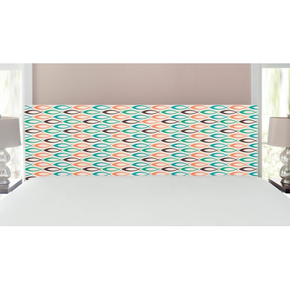 Retro Headboard, Retro Style Fish Pattern Underwater World Aquatic Fun Joyful, Upholstered Decorative Metal Bed Headboard with Memory Foam, King Size, Salmon Brown Turquoise, by Ambesonne