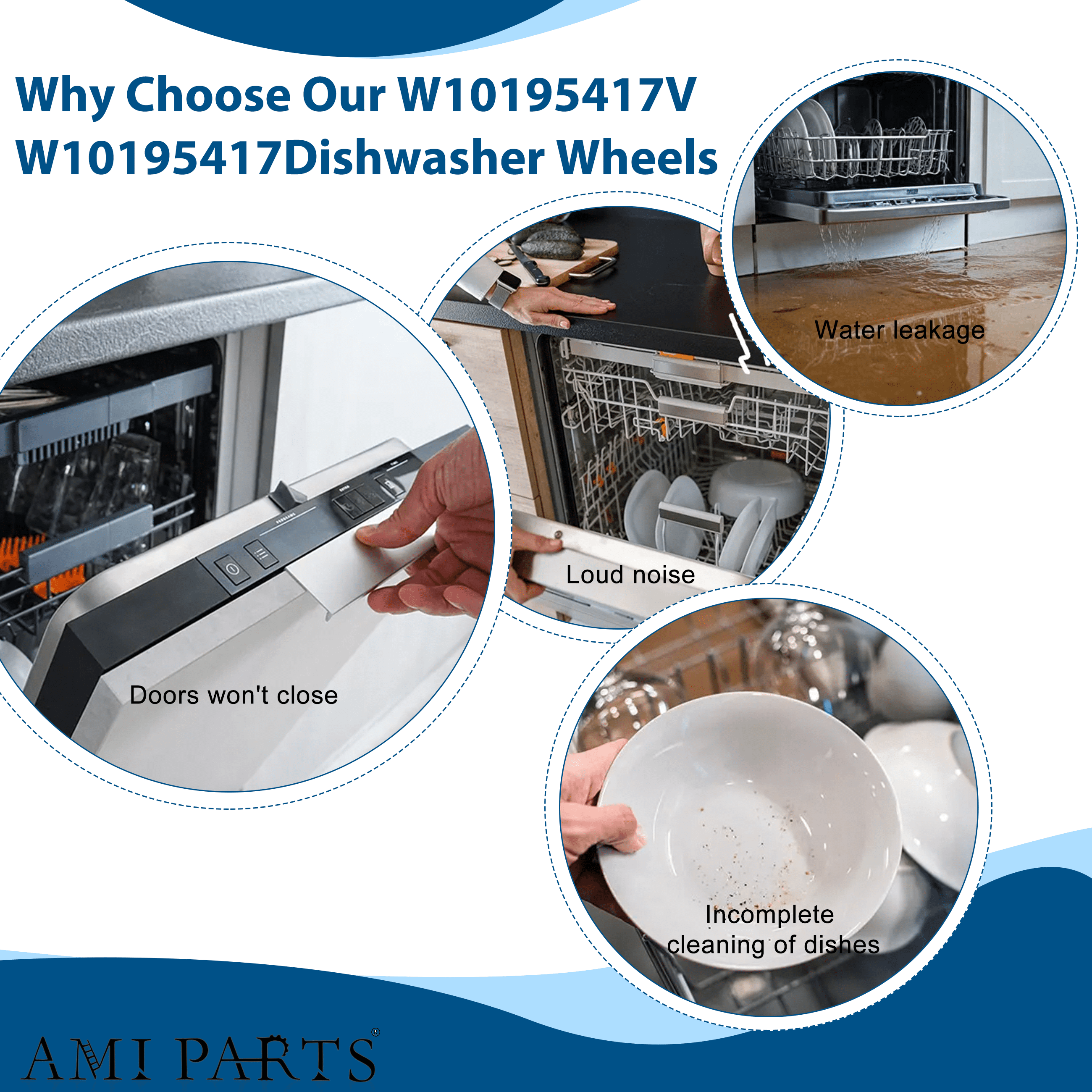 AMI PARTS W10195417 W10195417V Lower Wheels Dishwasher Dish Rack Wheel for Whirlpool WPW10195417VP