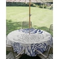 thumbnail image 2 of Navy Blue Chrysanthemum Outdoor Tablecloth with Umbrella Hole, Farmhouse Botanical Floral Modern Spillproof Waterproof Outdoor Table Cover, Patio Tablecloths for Party/Garden/Picnic, Round 60 inch, 2 of 9