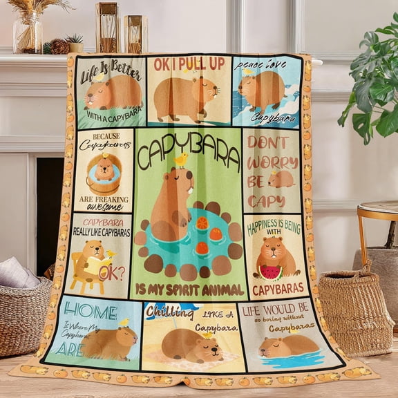 Cute Capybara Is My Spirit Animal Collage Throw Blanket Soft Plush Fleece for Cozy Home Decor