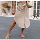 thumbnail image 2 of Whataatahia Media Falda Dividida Cintura Alta Color Puro Dobladillo Irregular Moda Comodidad Media Falda para Mujer Caqui L, 2 of 5